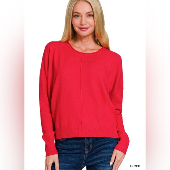 NWT ZENANA VISCOSE FRONT SEAM ROUND-NECK SWEATER - Picture 1 of 1